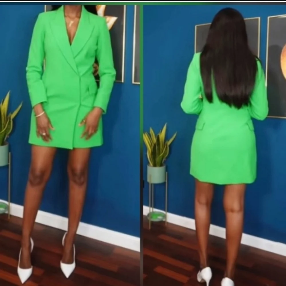 NWT ZARA DOUBLE BREASTED LONG BLAZER DRESS GREEN - Picture 9 of 16